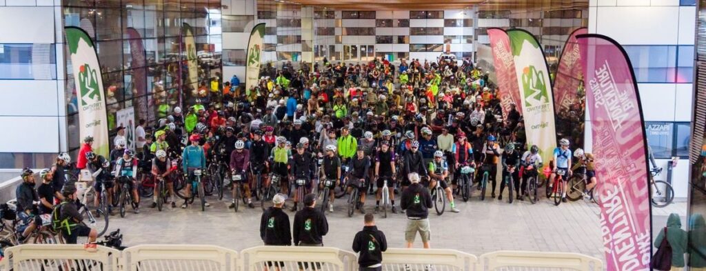 Hundreds of riders with loaded bikes gathered at the start in Rovereto